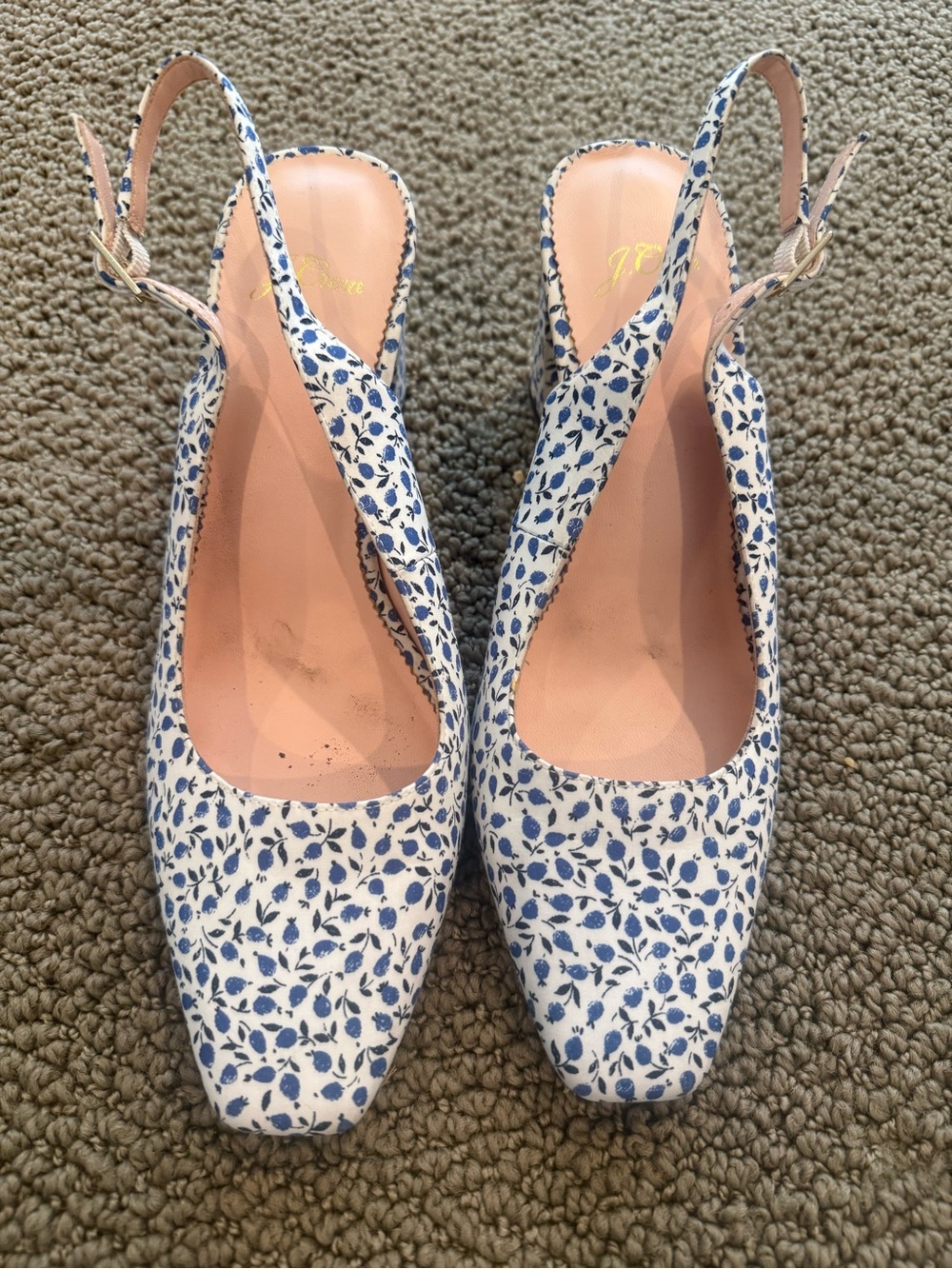 I.Crew Block Heel- Floral Slingback Pumps in Blue and White 8.5